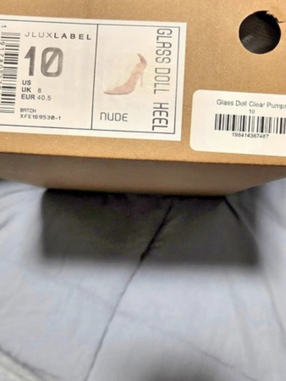 JLUX Label Glass Doll Heels in Nude US 10 NWT